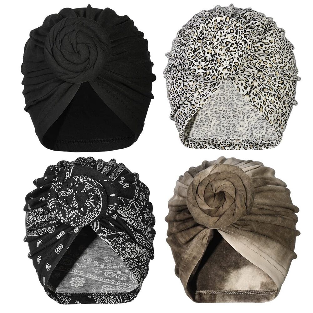 6131 Pre Tied Turban Head Wraps - African Stretch Knot Bonnet Hat Cheetah